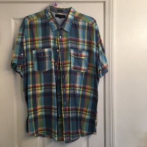 Men's Short-Sleeve Windowpane Shirt, size XXL
